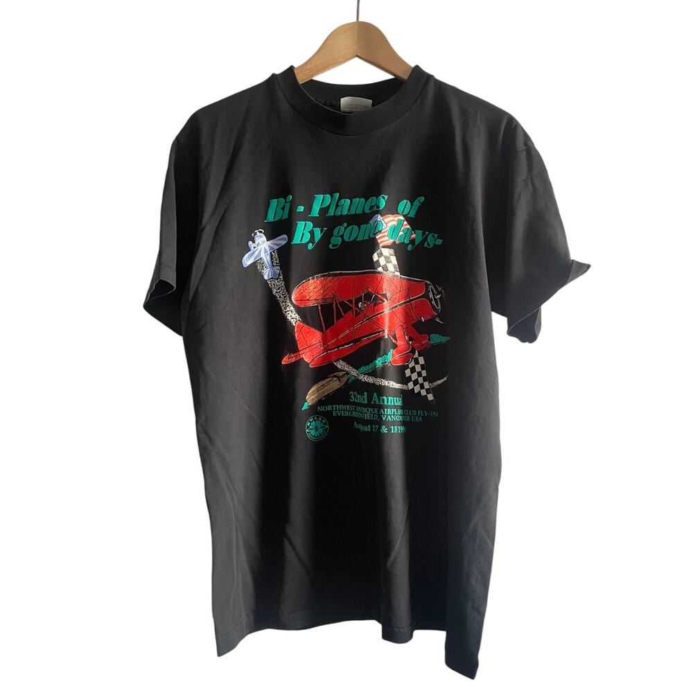 Vintage plane t-shirt black size large